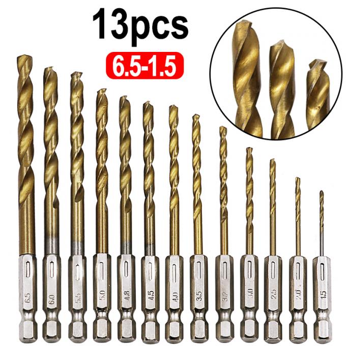 13pcs High Quality HSS Steel Electric Screwdriver Bit 6.35mm Twist Drill 1.5-6.5mm for Masonry Drilling 0